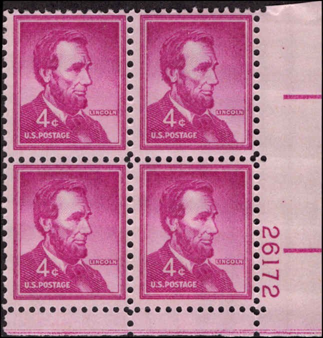 US #1036a ABRAHAM LINCOLN MNH LR PLATE BLOCK #26172 DURLAND .50¢