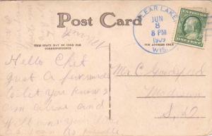 United States Wisconsin Clear Lake 1909 blue 4a-bar  PC  Stamp damaged.