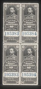 Canada 1930 King George V, Black Revenue (10c, B/4) MNH