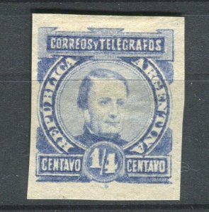 ARGENTINA; 1880s Scarce classic PROOF of Portrait Design 1/4c. on Thick Card