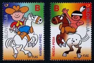 Slovenia 449-50 MNH Cartoons, Horses, Bozo Kos, Cowboy, Indian