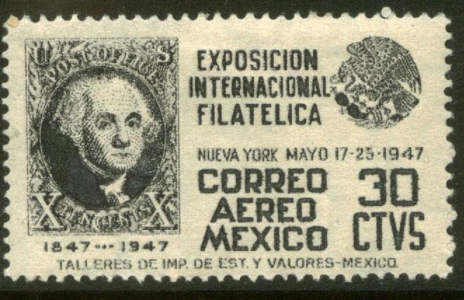 MEXICO C168, 30c Cent Intl Philat Exhib Arms & U.S. #2 UNUSED, HOG. F-VF.