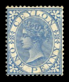 Ceylon #61 Cat$30, 1868 1p blue, unused without gum