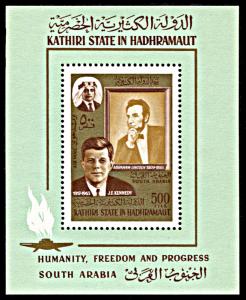 Kathiri State Michel Block 14A, MNH, Kennedy and Lincoln souvenir sheet
