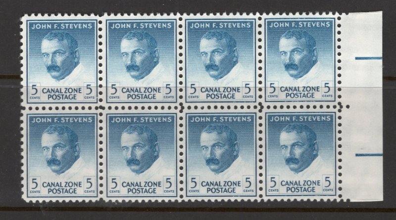 Canal Zone 1946 John Stevens 5c Scott # 139 MNH Block of Eight