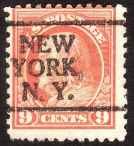 1917, US 9c, Franklin, Used, New York precancel, Sc 509
