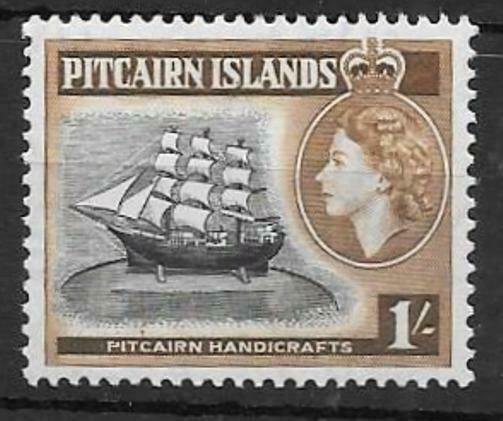 PITCAIRN ISLANDS SG26 1957 1/- BLACK & YELLOWISH BROWN  MNH