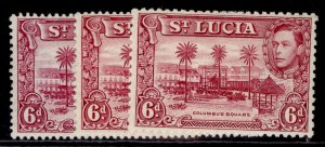 ST. LUCIA GVI SG134 + 134a + 134b, 6d PERF & SHADE VARIETIES, LH MINT. Cat £27.