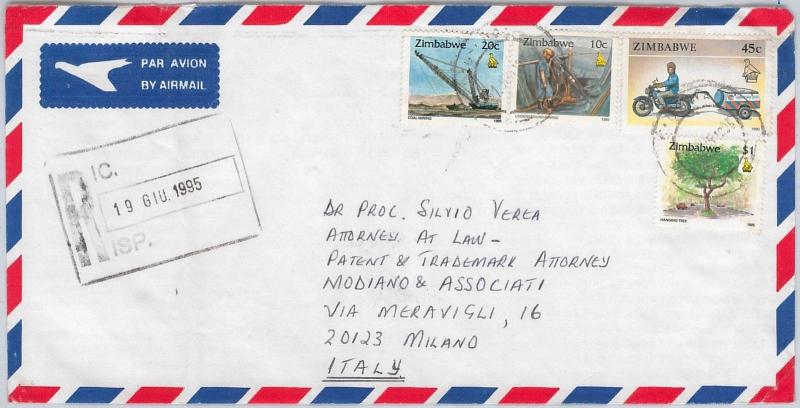 49318  ZIMBABWE  -  POSTAL HISTORY - REGISTERED AIRMAIL COVER to ITALY 1995