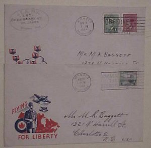 CANADA  2 PATRIOTIC COVERS CACHETED 1944