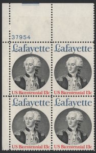 SC#1716 13¢ Bicentennial: Marquis de Lafayette Plate Block: UL#37954 (1977) MNH