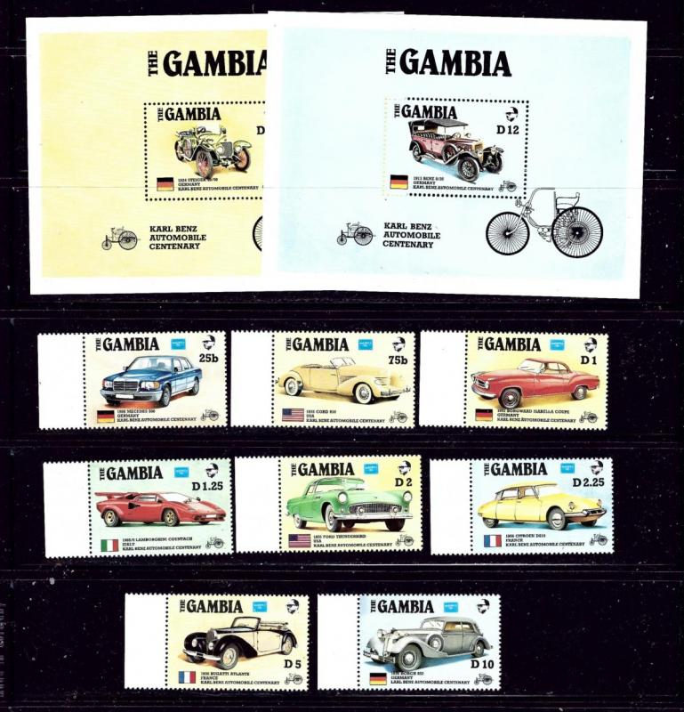 Gambia 620-29 MNH 1986 Autos with souvenir sheets