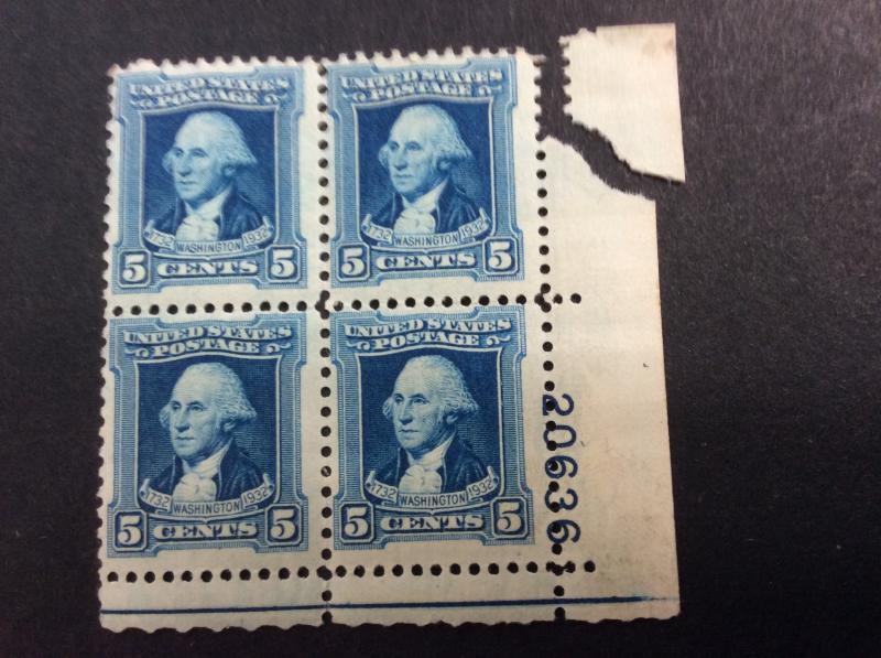 U.S.#710 Washington Bicent. 5c Plate Block of 4, MNH 'F' See NOTE** in descript.