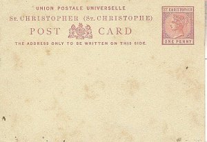 BRITISH ST. CHRISTOPHER LATE 1800's POSTAL CARD UN-USED