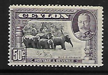 CEYLON  273 MINT HINGED,  KING GEORGE VI, WILD ELEPHANTS