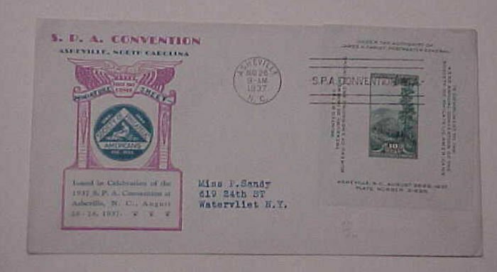 US FDC S.P.A. CONVENTION SHEETLET 1937 CACHET ADDRESSED