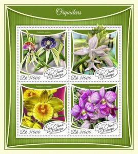 St Thomas - 2017 Orchids on Stamps - 4 Stamp Sheet - ST17508a