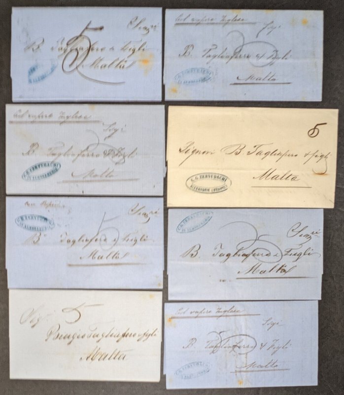 35 Alexandria Egypt to Malta stampless letters 1850s/1860s [y.95]