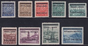 Bohemia & Moravia 1939 #1-19 vf (Short Set of 9) Issued under German Prot.