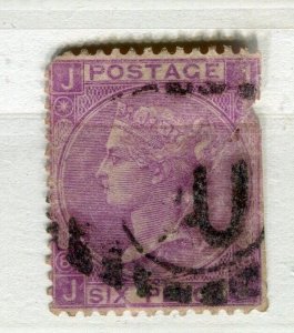 BRITAIN; 1860s early classic QV ISSUE USED 6d. value, ( flaws )