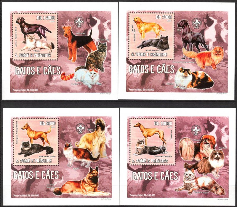 {044} Sao Tome & Principe 2006 Dogs & Cats 4 S/S Deluxe MNH**