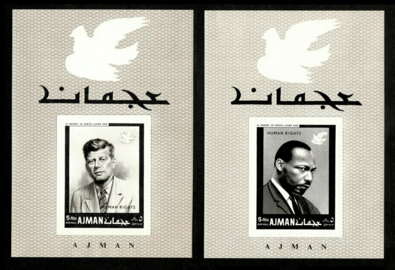 Ajman 1968 - Human Rights, Martin Luther King, JFK - Set of 2 Imperf S/S - MNH