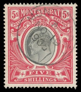 Montserrat 1905 KEVII 5s black & scarlet Wmk 'CC' very fine used. SG 23. Sc 21.