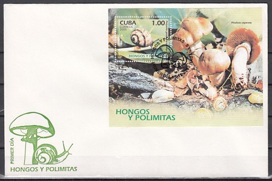 Cuba, Scott cat. 4556. Snails & Mushrooms s/sheet. First day cover. ^
