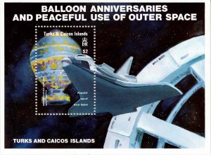 Turks and Caicos 1983 Sc 577 Souvenir Minisheet Balloon Outer Space Perf MNH