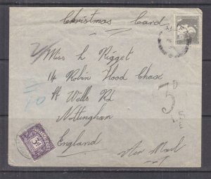 PALESTINE, 1938 cover, 10m. HAIFA to GB, Taxed 3d. IS E, 3d. Due added. 