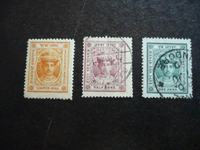 Stamps - India Indore - Scott# 8-10 - Mint Hinged & Used Part Set of 3 Stamps