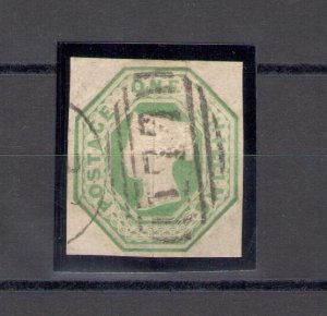1847-54 GREAT BRITAIN, Stanley Gibbons #10, 1 Shilling, Pale Green, Used - Cance