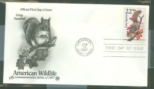 US 2295 American wildlife - gray squirrel - FDC, 1987 Slight wrinkle to cover