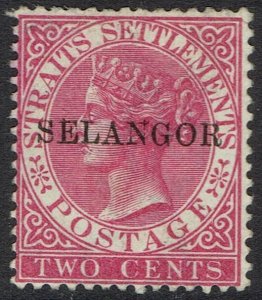 SELANGOR 1885 QV STRAITS 2C OVERPRINTED SG TYPE 33 UNUSED - NO GUM