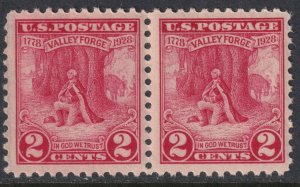 Sc# 645 U.S. 1928 Valley Forge, Washington at Prayer pair 2¢ issue MNH CV $3.60 
