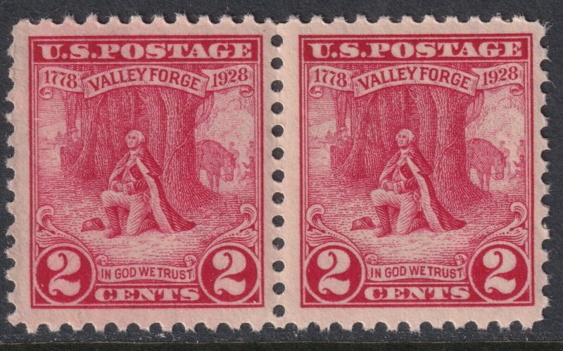 Sc# 645 U.S. 1928 Valley Forge, Washington at Prayer pair 2¢ issue MNH CV $3.60 
