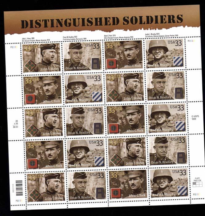 3393-96 Dishtinguished Soldiers Sheet VF-NH