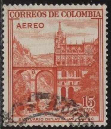 Colombia C241 (used) 15c Las Lajas Shrine, Narino, red org (1954)