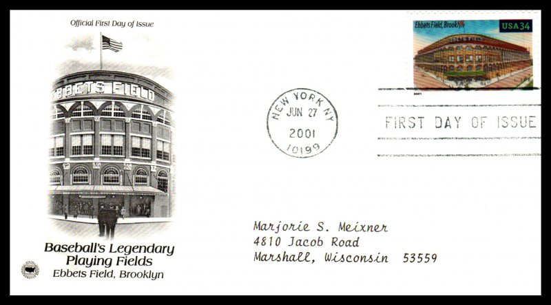 US 3510-3519 Baseball Fields PCS Set of Ten Typed FDCs
