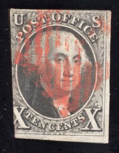 US Scott 2 Used 10c red brown cancel 1847 LOT A073 bhmstamps