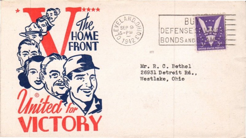 WWII THE HOME FRONT UNITED FOR VICTORY SEP 9 1942 COLUMBUS OH CACHET