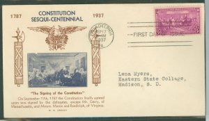 US 798 1937 3c USS Constitution Sesqul-centennial (single) on an addressed (typed) fdc with a Granby cachet.