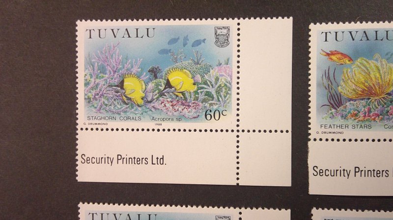 Tuvalu 1988 Coral/Fish Issue Scott# 465-468 Mint CPL XF NH Corner Set of 4