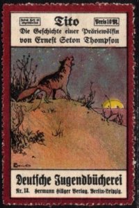 Vintage Germany Poster Stamp 10 Pfennig German Youth Library Story Prairie Wolf