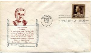 878 - 15b 10c Famous American Jane Addams Holland FDC