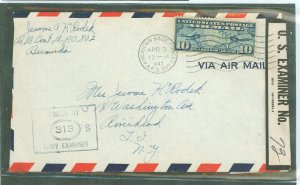 US C7 A 10c map & planes franked this folded wrinkled censored cover sent from an APO American Army base on Bermuda on April 3