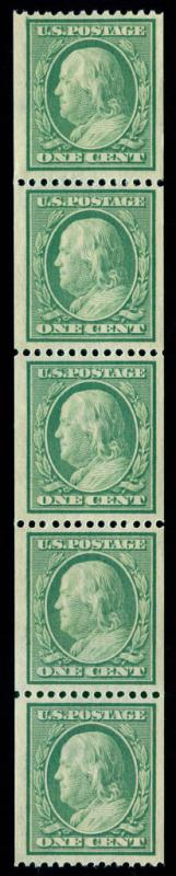 MOMEN: US STAMPS #348 COIL STRIP OF 5 MINT OG NH VF PSE CERT 