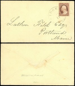 1860c BRIDGETON ME Cds, To Luther Fitch Esq. Portland Maine, Scott #26
