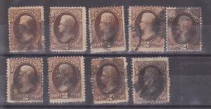 U.S. # 157, Used Wholesale lot of 9 stamps at 20% of cat.