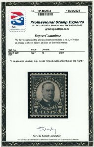 US Stamp #639 McKinley 7c - PSE Cert - Mint NH - (See Description)